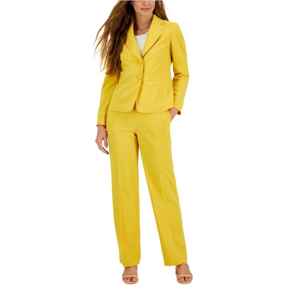 Le Suit Womens Two Button Pant Suit, Yellow, 14, 38W x 32L, DM